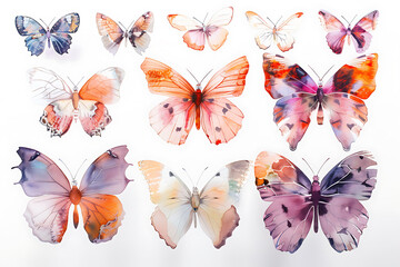 set of watercolor butterflies isolated on a white background