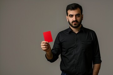 Middle-Eastern man showing red card against racism