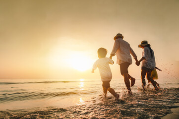 sea, beach, brother, childhood, sunset, summer, children, together, parent, happiness. A family is...