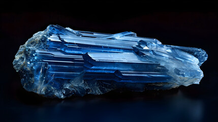 Dramatic Close-Up of Raw Blue Kyanite Crystal on Black Background