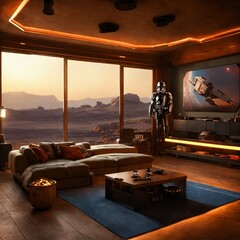 living room inspired by Star Wars, hyper-realistic, 8K