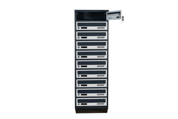 Mailboxes in the condo. metal mailbox with lockable center in condo. Mailbox on the white background isolated