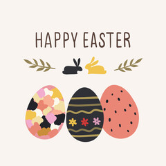 Happy Easter Hand Drawn Vector Greeting  Card