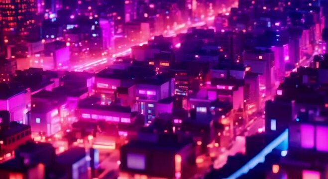 Beautiful and shining neon city 3d view