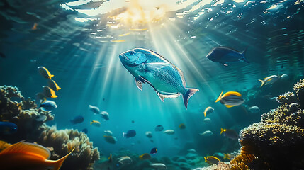 Fish swimming undersea nature scene, AI Generative.