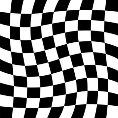 Black and white seamless checker pattern vector illustration. Wavy chess board. Abstract checkered checkerboard for game. Grid geometric square shape. Race flag. Retro mosaic floor