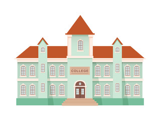 College building vector illustration. Front view of entrance in school, preschool, academy, primary, public education center, university. Urban infrastructure infographics