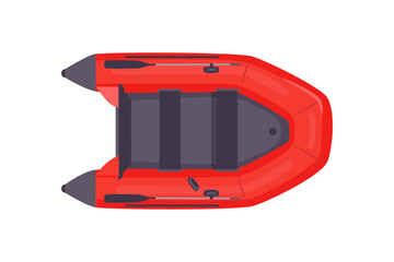 Lifeboat top view vector illustration. Aerial view of water transport. Red rescue boat. Lifeguards equipment