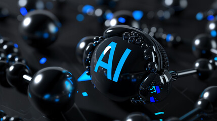 "AI" in 3D typography, matte black with blue accents, minimalist, modern, tech-savvy look