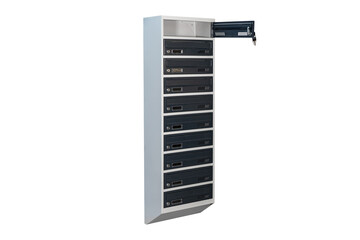 Mailboxes in the condo. metal mailbox with lockable center in condo. Mailbox on the white background isolated