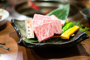 Kobe City, Hyogo Prefecture, Japan - January 8, 2024: Kobe steak charcoal grilled meat