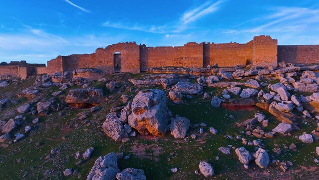 Aerial view from a drone of the Caliphate Fortress of Gormaz, the largest Muslim fortress in Europe. Town and municipality of Gormaz. Province of Soria. Castile and Leon. Spain. Spain. Europe