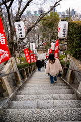 Kobe City, Hyogo Prefecture, Japan - January 8, 2024: Kitano Ijinkan Street. Kitano Tenmangu Shrine...