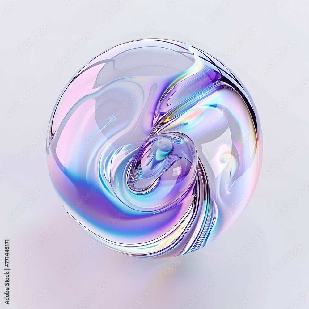 Wall mural holographic liquid bubble shape isoalted, ai generative.