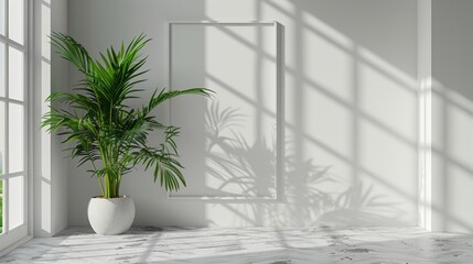 Plant-themed 3D rendering photo frame mockup on a white backdrop
