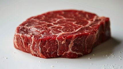 Alternative steaks of marbled beef on white background with shadow.