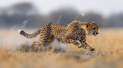 A motion blur photograph of a young cheetah running
