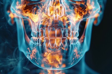A visual representation of the placement and function of the salivary glands and ducts within the mouth using Xray style art - obrazy, fototapety, plakaty