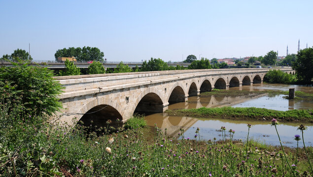 Historical Gazi Mihal Bey Bridge in Edirne, Turkey