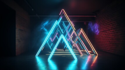 Abstract neon triangle background, vibrant and geometric. Ideal for technology, music, or nightlifethemed designs needing a modern touch. - obrazy, fototapety, plakaty