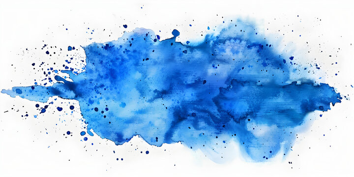 A blue and white abstract painting splattered on a clean white transparent  background. The painting features a vibrant mix of abstract shapes and lines in shades of blue and white. 