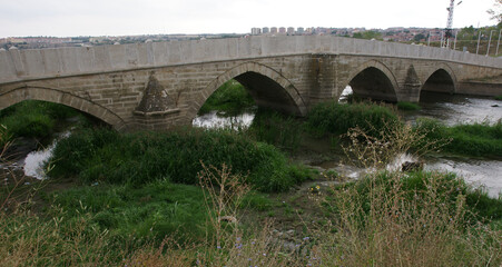 Kanuni Bridge, located in Edirne, Turkey, was built in the 16th century.
