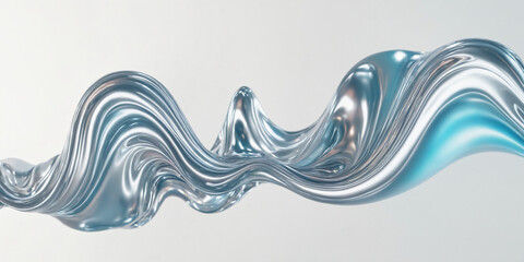 3d fluid twisted abstract metallic shape or melted chrome liquid metal shape. - 771448111