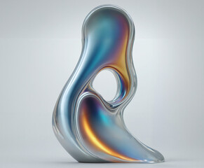 3d fluid twisted abstract metallic shape or melted chrome liquid metal shape. - 771448188