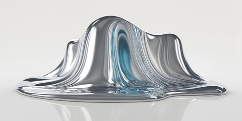 3d fluid twisted abstract metallic shape or melted chrome liquid metal shape. - 771449167