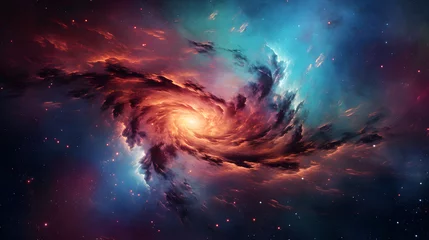 Foto op Canvas Majestic cosmic swirl glowing in space. A breathtaking digital artwork of a vibrant galaxy swirl with stars, representing the enormity of space and the mysteries within it © mandu77