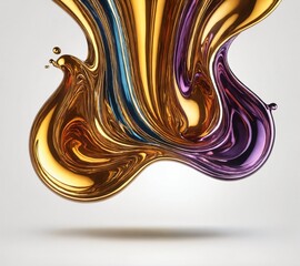 3d fluid twisted abstract metallic shape or melted chrome liquid metal shape. - 771449596