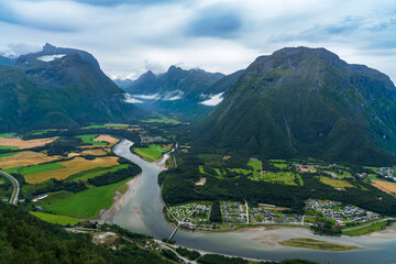 The view from hiking Rampestreken and Nesaksla in Andalsnes in Norway - 771450314