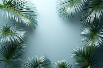 Fototapeta na wymiar Summer composition. Palm leaves on pastel blue background. Summer concept. Flat lay