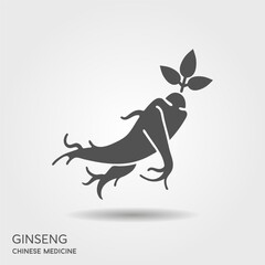 Ginseng logo design vector template. Ginseng root with shadow