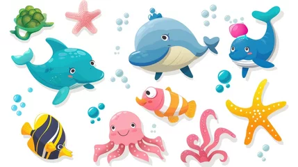 Papier Peint photo Lavable Vie marine 3D puffy sea animals stickers for children on white background