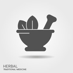 Vector illustration of mortar and pestle with shadow. Herbal Medicine concept, phytotherapy symbol - 771452164