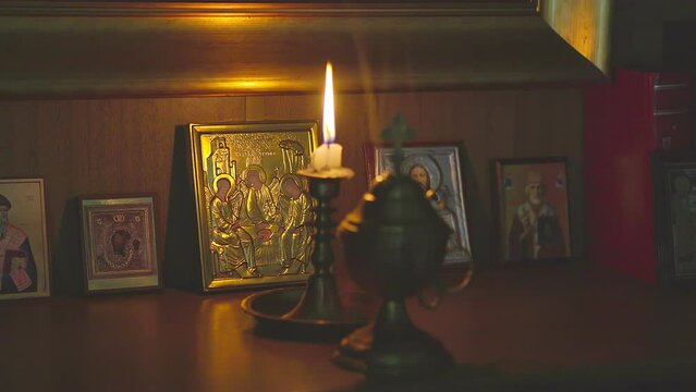icon, candle, censer, incense, church, Orthodoxy, Christianity, ritual
