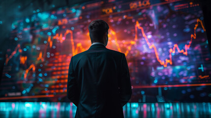 The man is focused and attentive, possibly analyzing the data on the screen