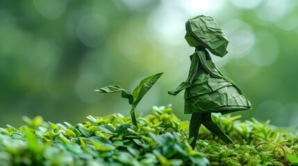 origami girl figurine green