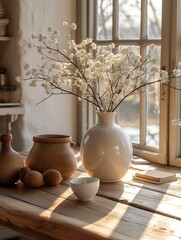 book and bouquet of dried flowers in a vase on the windowsill