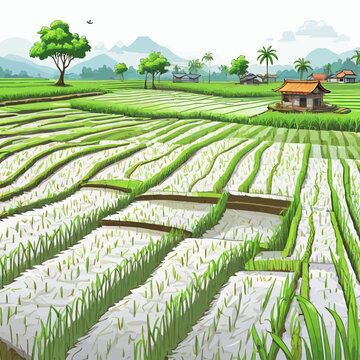 Ricefield Cartoon Design Very Beautiful