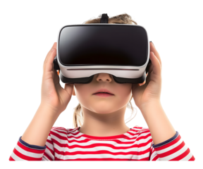 A boy wearing VR goggle glasses technology isolated on white transparent background, PNG File. Perfect for clipart