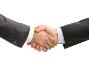 A businessman handshake isolated on white transparent background, PNG File. Perfect for clipart