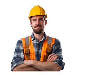 A construction worker isolated on white transparent background, PNG File. Perfect for clipart


