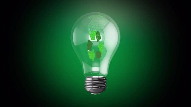 recycle light bulb on green background
