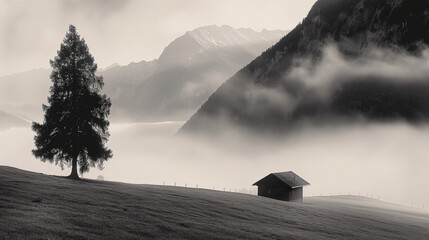 black and white serene Alps mountain background