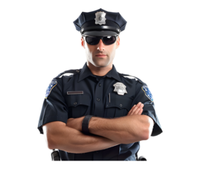 A man portrait in police uniform isolated on white transparent background, PNG File. Perfect for clipart