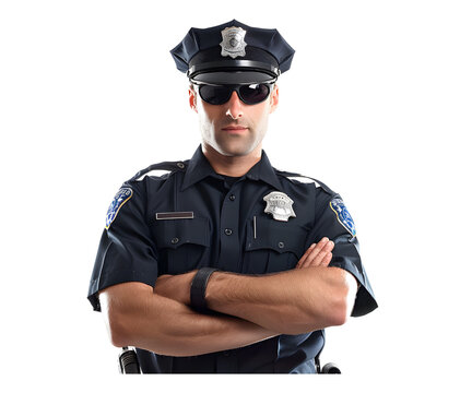 A man portrait in police uniform isolated on white transparent background, PNG File. Perfect for clipart