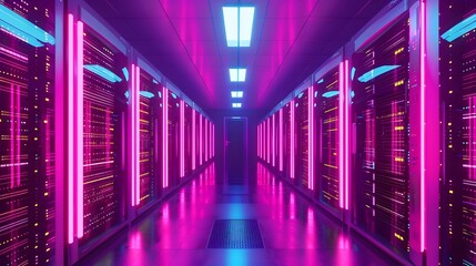 Fototapeta premium Futuristic Neon Lit Data Center The Heart of the Digital World