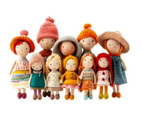 A group of children boy and girl doll isolated on white transparent background, PNG File. Perfect for clipart